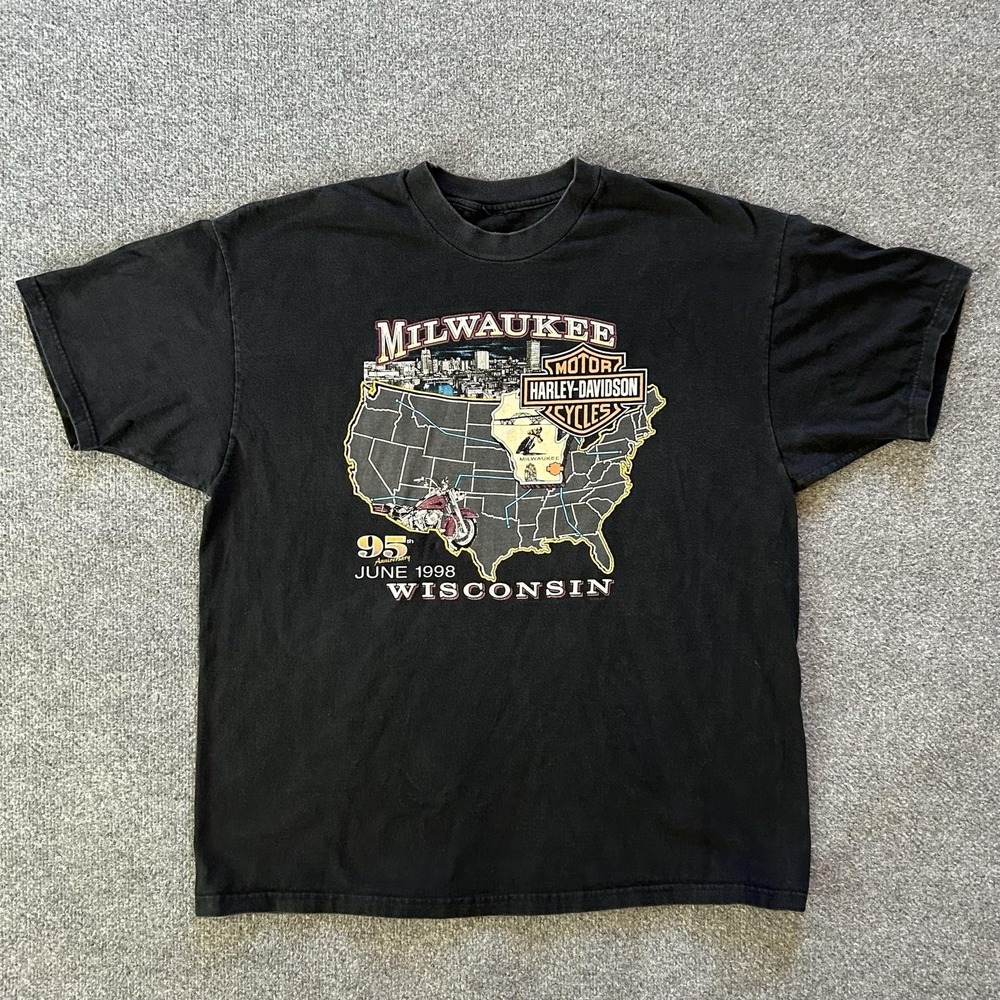 Vintage Harley-Davidson Shirt Mens Large‎ Black Milwaukee 95th Anniversary Tee